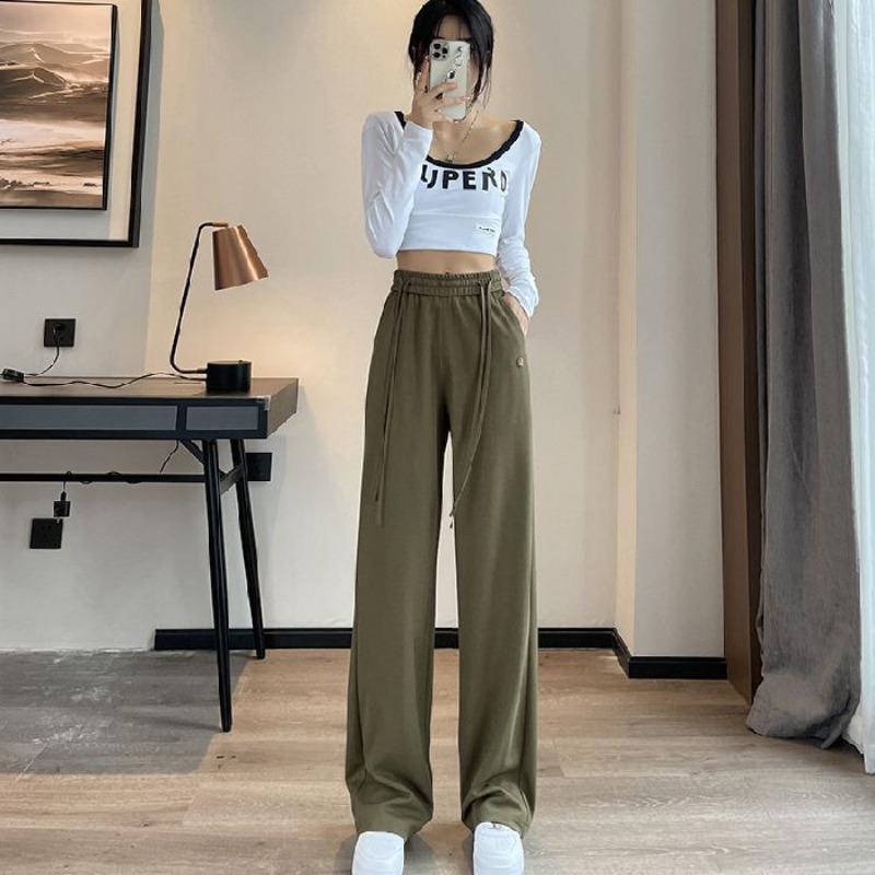 Women's Spring and Autumn Loose and Thin Straight Drawstring Sports Mopping Floor Wide-leg Trousers