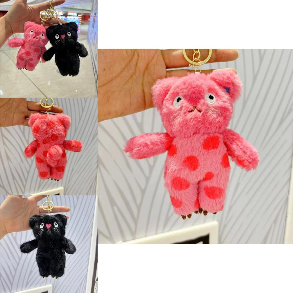Uroczy Uroczy Czarno-Różowo-Czerwony Pluszowy Kot Breloczek Zawieszka Do Torebek I Akcesoriów