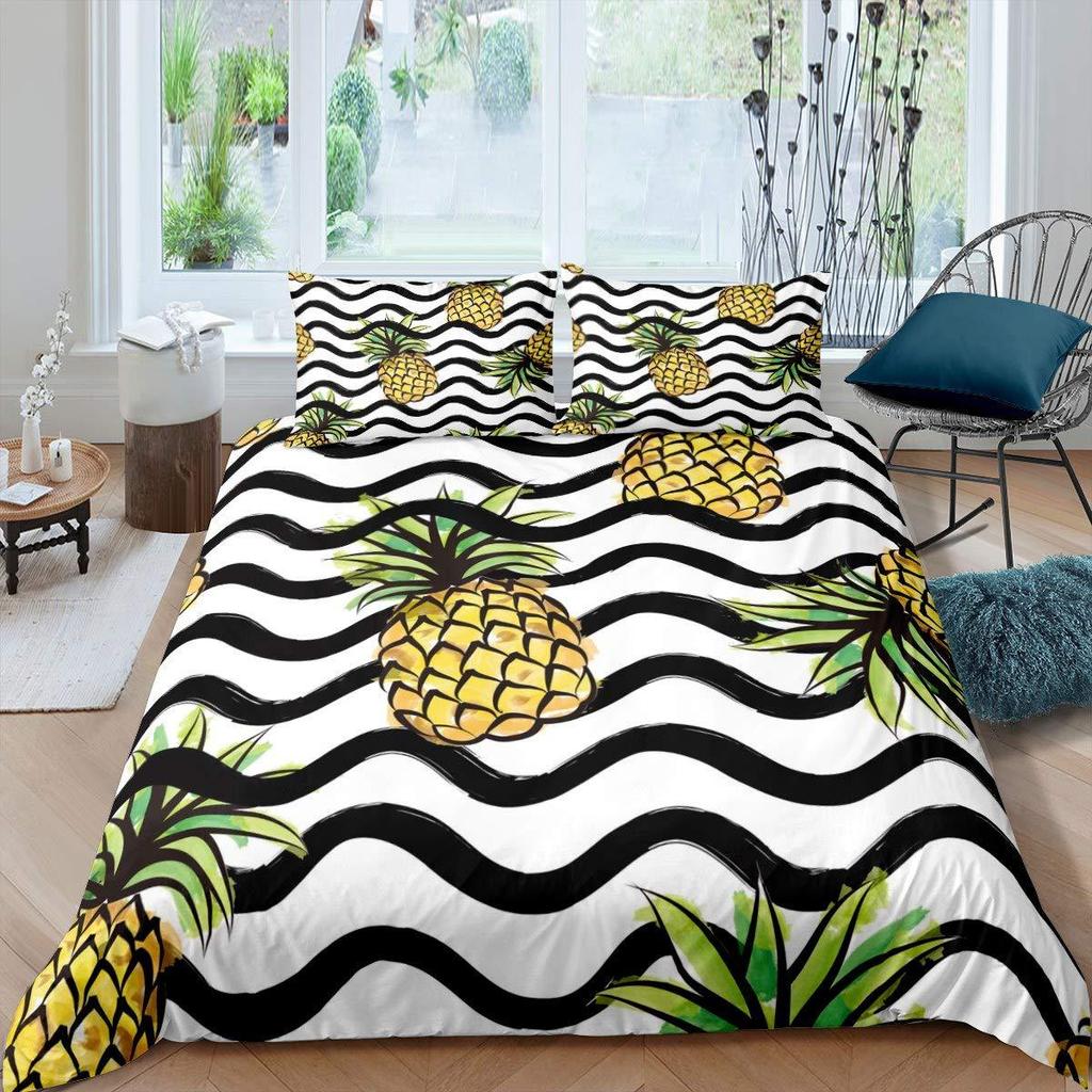 Pineapple Duvet Set Tropical Fruit Beach Print Bedding Set Teen Bedroom Decoration Three-Piece Set