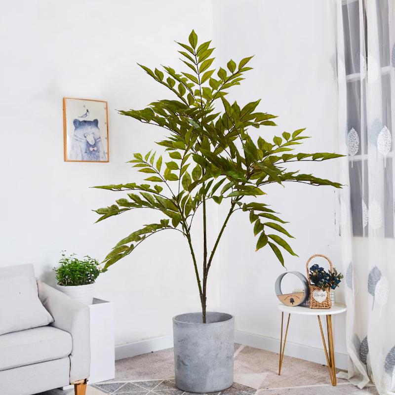 High-End Faux Potted Plant with Green Painted Wooden Leaves for Home and Courtyard Décor.