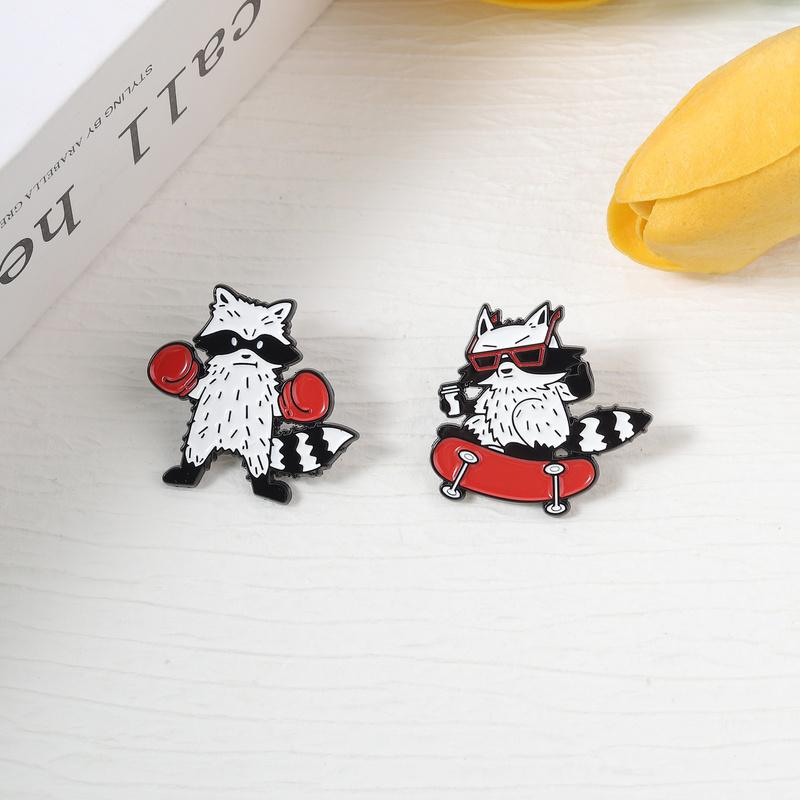 Xiaomi Cool Boxing Raccoon with Red Boxing Gloves Enamel Pin Skateboard Raccoon Street Sport Style Metal Brooch Lapel Pin Jewelry Gifts