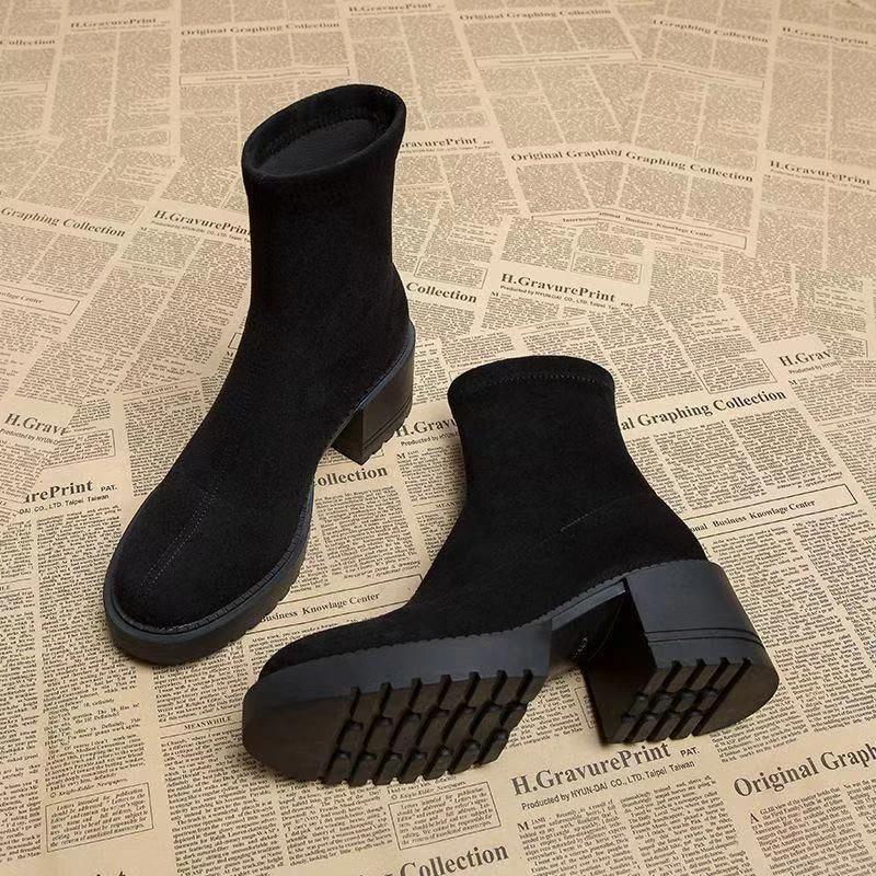 Ankle Boots For Women High Heels Suede Fashion Chunky Shoes Designer Luxury Winter Boots  New Dress Botas Para Mujer
