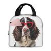 English Springer Spaniel Dog Wearing A Heart Shape Sunglasses Insulated Lunch Bag for Women Kids Food Boxes Thermal Lunch Box