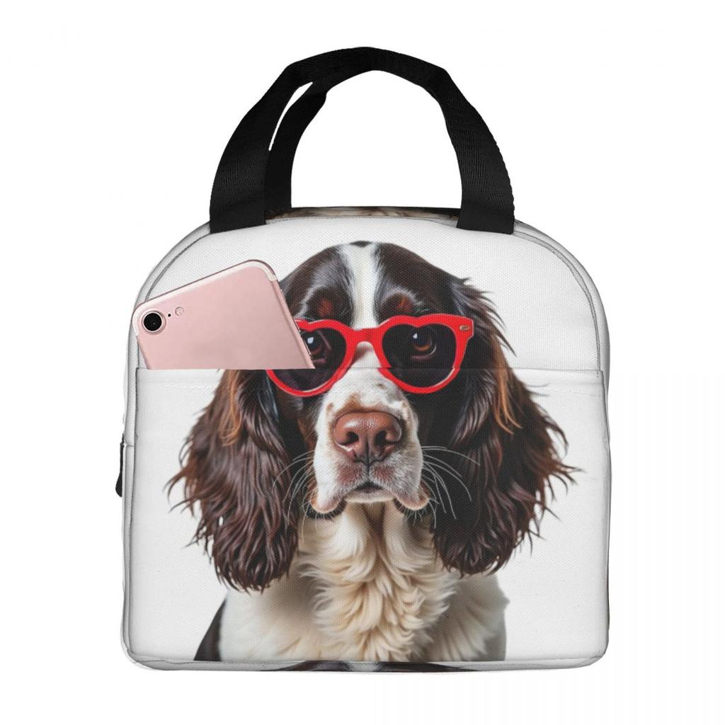 English Springer Spaniel Dog Wearing A Heart Shape Sunglasses Insulated Lunch Bag for Women Kids Food Boxes Thermal Lunch Box