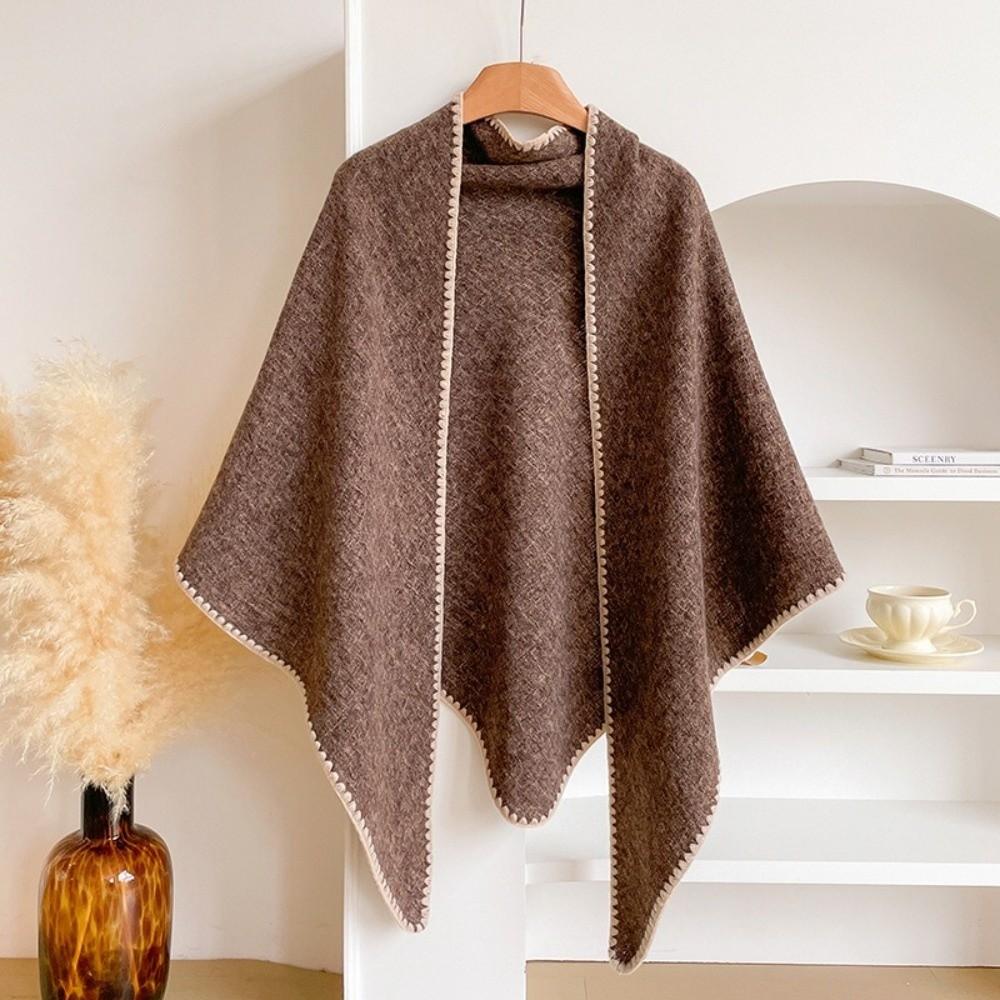 

Fashion Solid Color Knitted Shawl Soft Neck Wrap Triangle Scarf Thickened Winter Warm Sweater Shawl Cape кофейный
