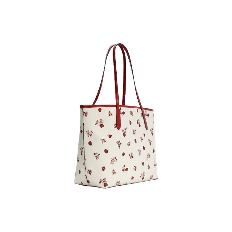 New COACH City Coated Canvas With Smooth Leather Tote Bag, Shopping Bag, Shoulder Bag, Handbag Tubas Women's White C7272-IMCAH