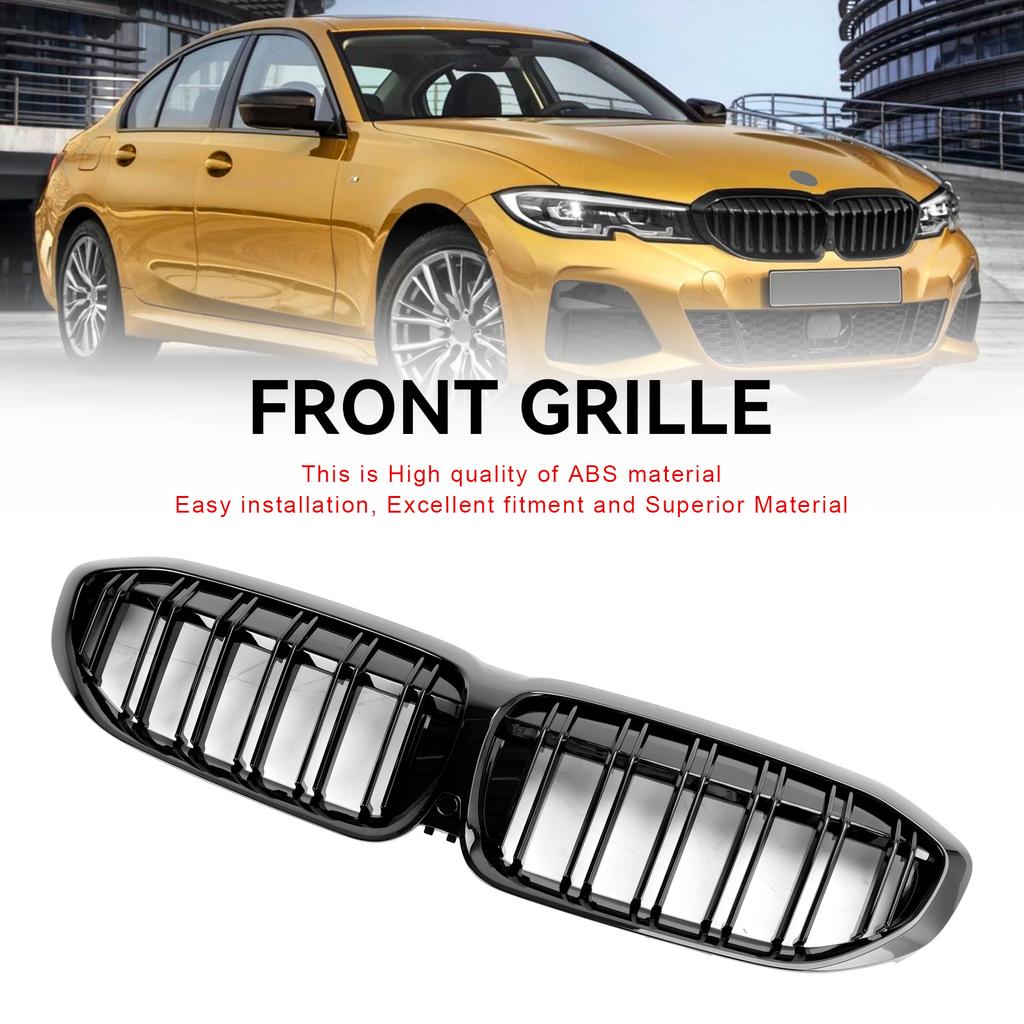 Black Dual Slat Kidney Grille Grill 51138072085 Fit BMW 3 Series G20 2019-2022