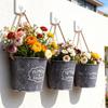 American Retro Wrought Iron Hanging Flower Pot - Distressed Tin Plate for Balcony or Wall Decor.