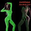 Sexy Bodysuit, im Dunkeln leuchtend, Porno, Damen, erotische Dessous, Babydoll, Übergröße, sexy Kostüme für Damen, leuchtendes Netz für Sex-Kleider