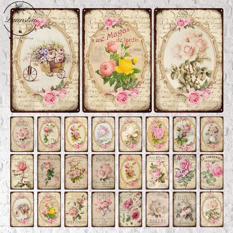Vintage Flowers Rose Picture Metal Plaque Tin Signs Plate Wall Decor Art Iron Posters Man Cave Bar Club Garden Decoration Poster