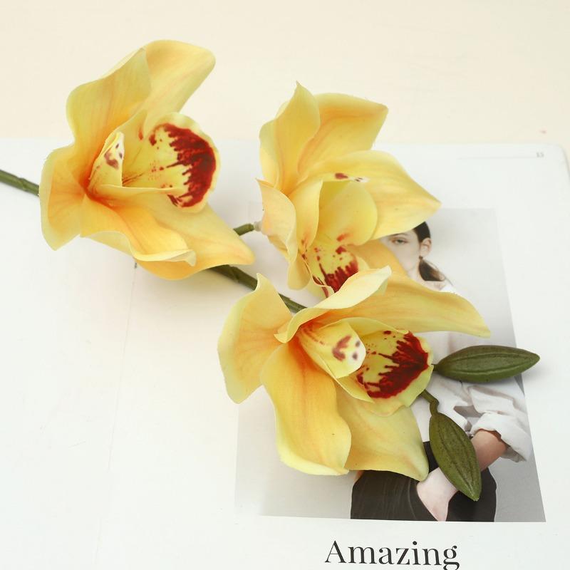 Имитация касания Цимбидиум Гоеринга Имитация Цимбидиума Гоеринга Украшение для дома, гостиной Искусственный цветок Бонсай жёлтый