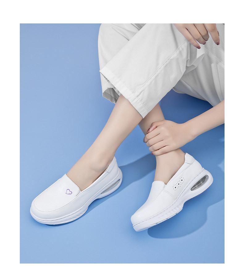 Bu Lan Ni Women's Genuine Leather Nurse Shoes – Breathable, Soft Sole, Non-Slip, Air Cushion, Comfortable for Medical Staff, Same Style as Hospital