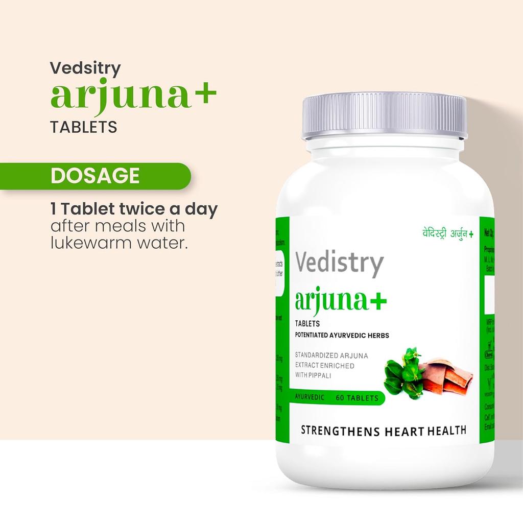 Vedistry Arjuna+ Tablets Ayurvedic Herbal Circulation Wellness Supplement For Daily Vitality And Active Living 60 Tablets Pack Of 3