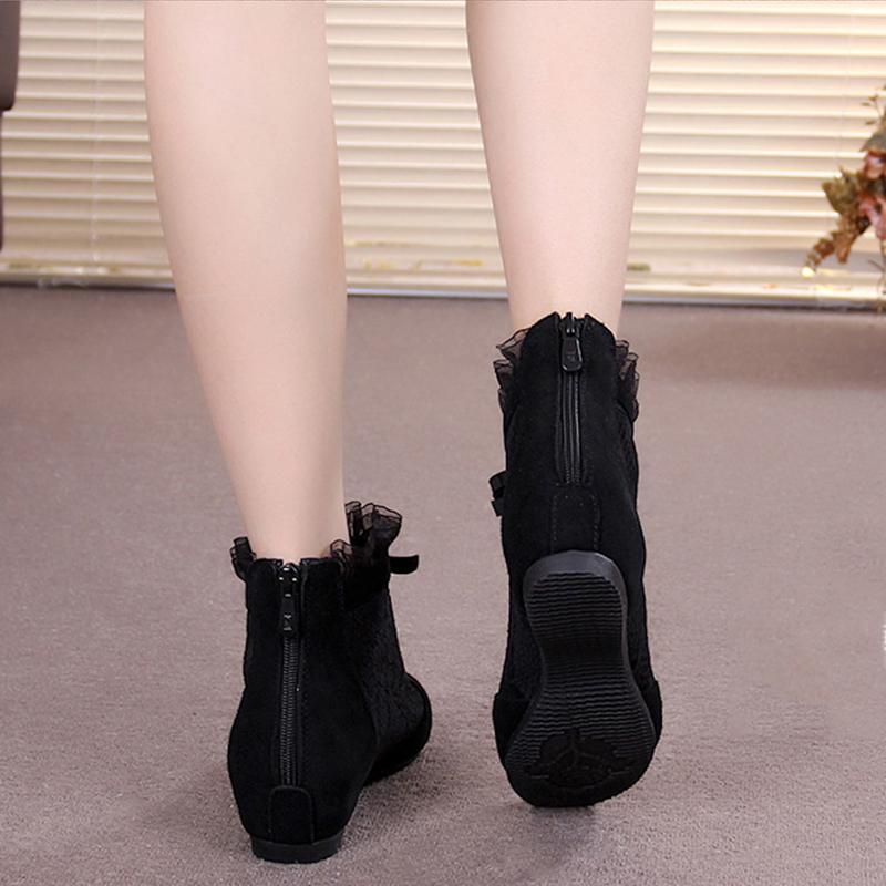 Fashion GKTINOO 2025 Fashion Summer Ankle Boots for Women Flat Heel Boots Mesh Height Increasing Casual Shoes Genuine Leather Big Size