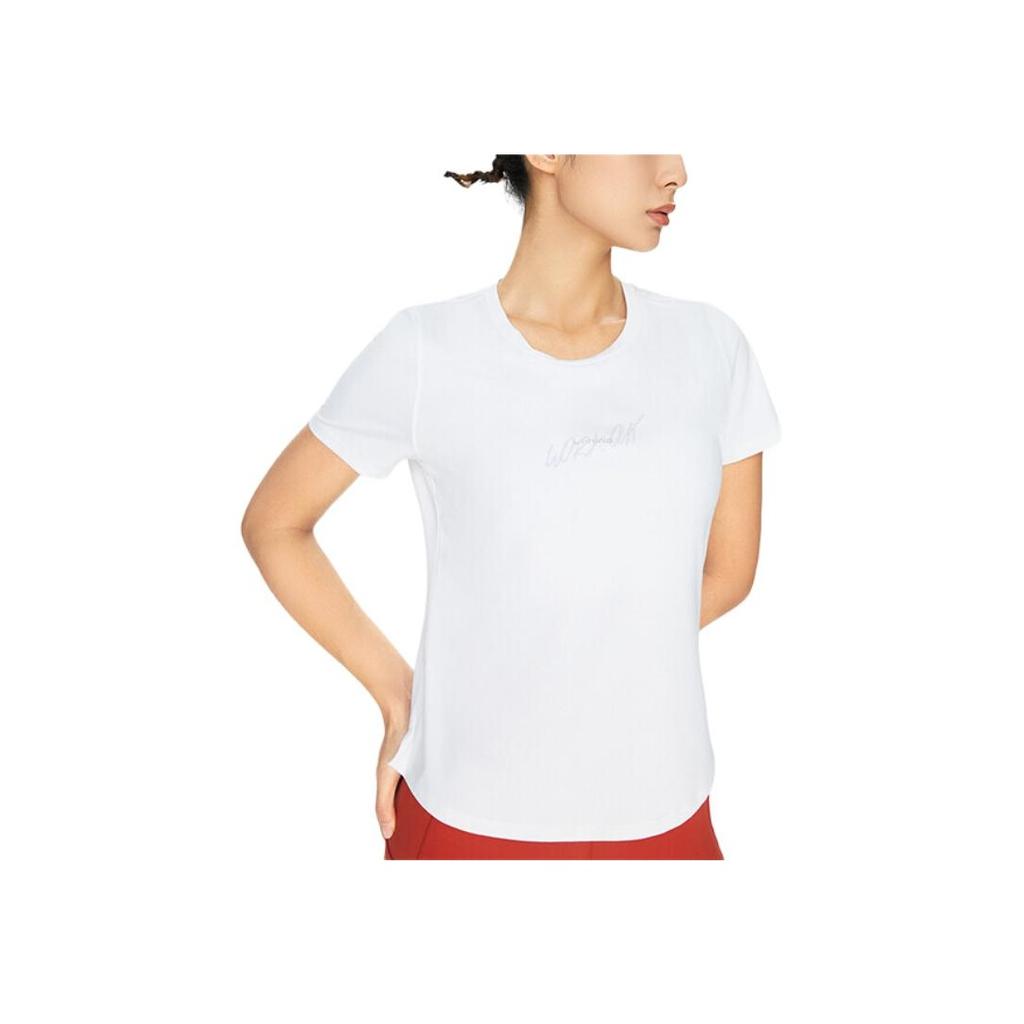 Li Ning Fitness Series Casual Solid Color Letter Quick-Dry Cool Short Sleeve T-Shirt Women Tops White ATSS406-8