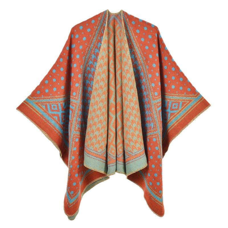 Women's shawl thousand bird grid polka dots color matching thickened thermal open-ended cape with travel cape