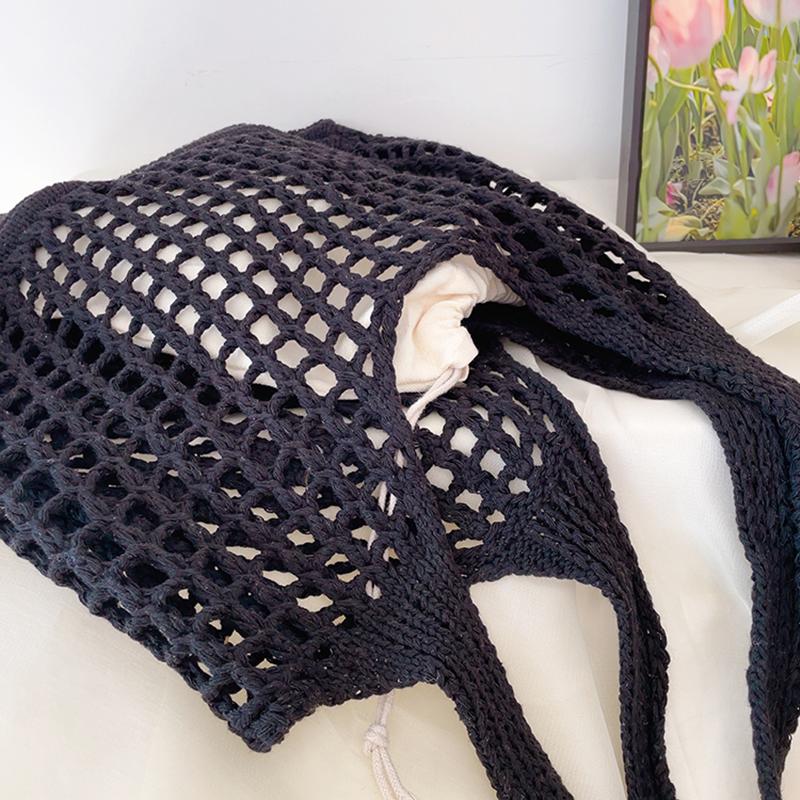 New Large Capacity Shoulder Composite Bag Weave Beach Vacation Handbags Women Knitted Hollow Out Tote Bags