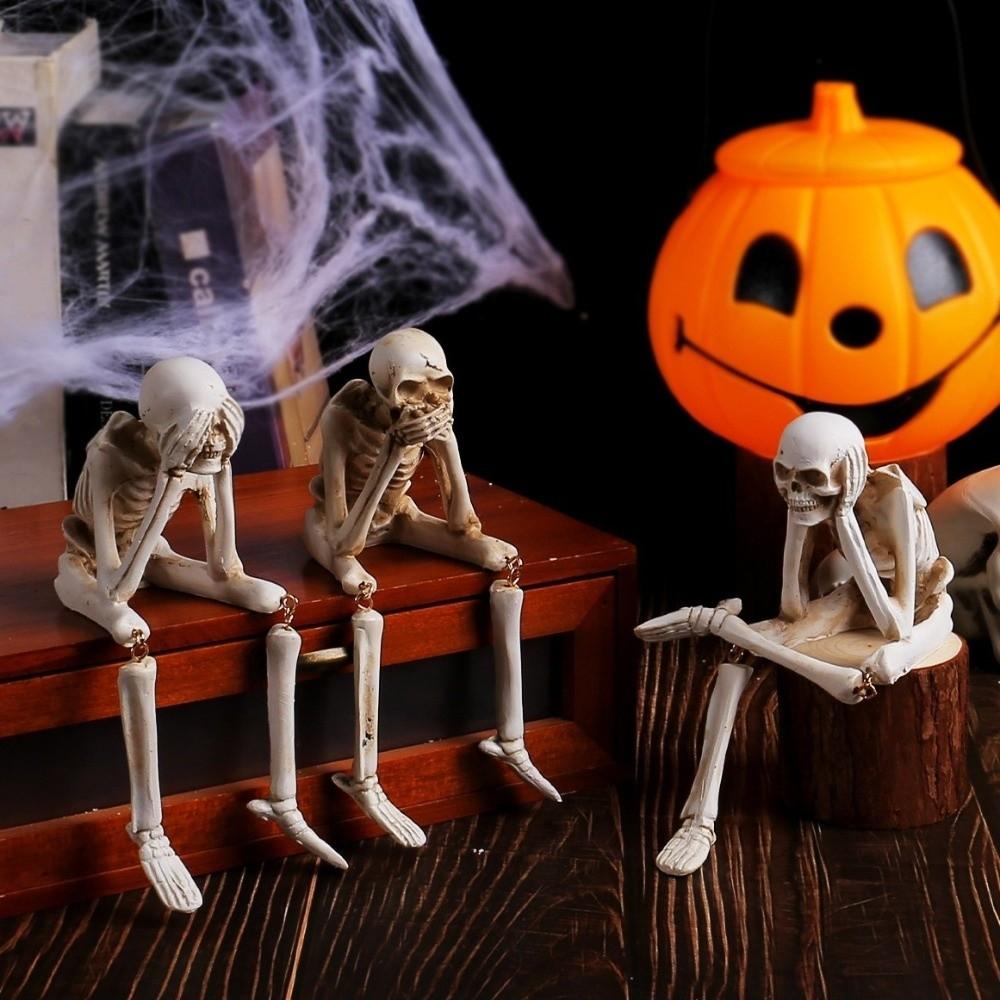 Spooky Atmosphere Halloween Skull Figurines Resin Material Skeleton Decoration Home Decor