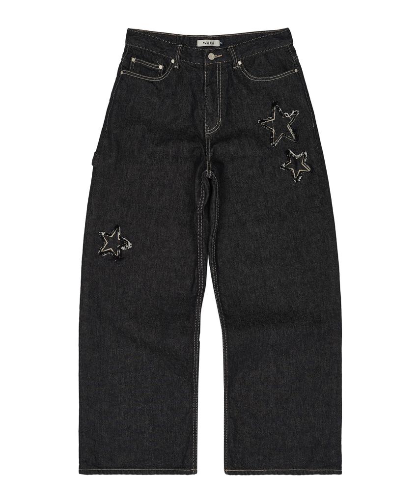WAIKEI Star Applique Embroidery Denim Pants Indigo Blue
