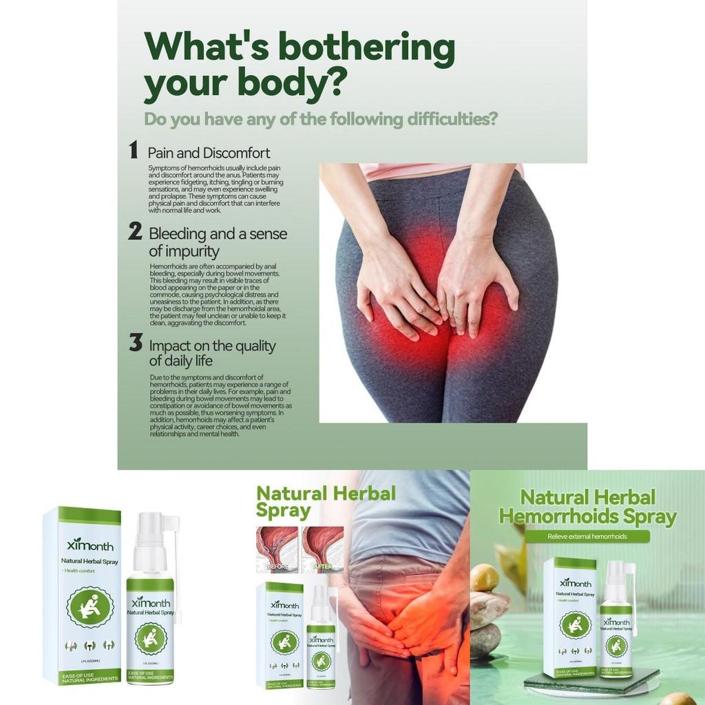 Ximonth Naturalny ziołowy spray na hemoroidy łagodzący swędzenie i dyskomfort 30 ml