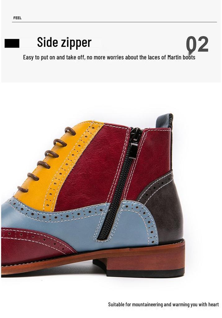 Herren Europäischer Stil Hohe Oxford Leder Patchwork Schnür-Knöchelboots