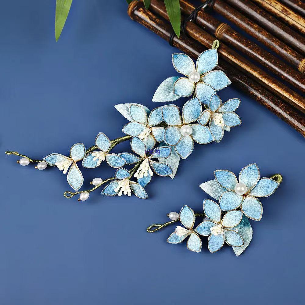 Original New Style Blue Hanfu Headdress: Ancient Classical Flower Hairpin Accessories