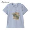 Plus Size Summer Women Basic Cotton Top O Neck Pink White Blue Embroidery Ladies' T-Shirt Short Sleeve Casual Loose Tee
