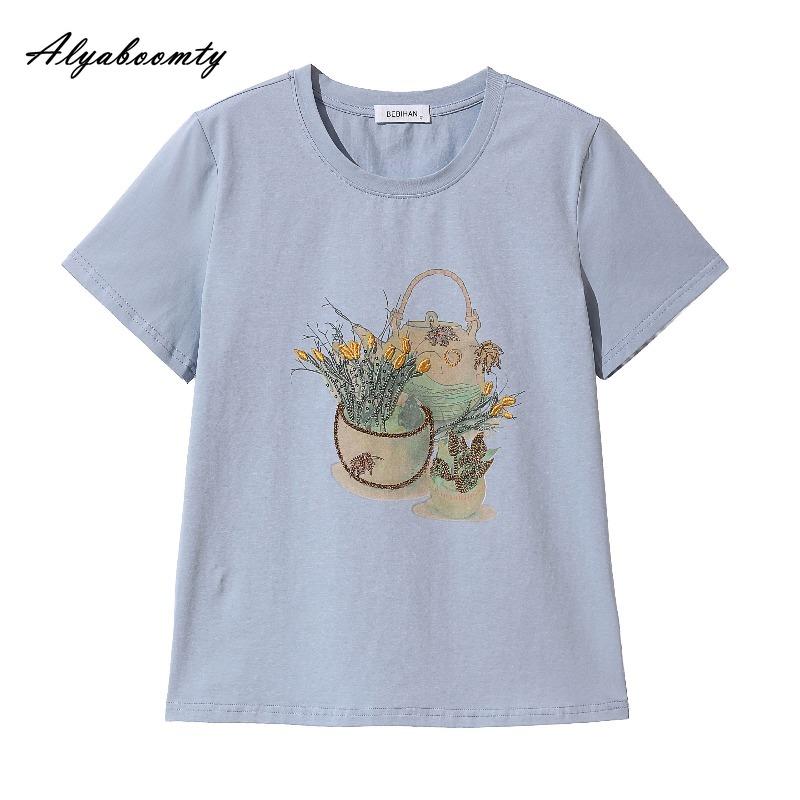 Plus Size Summer Women Basic Cotton Top O Neck Pink White Blue Embroidery Ladies' T-Shirt Short Sleeve Casual Loose Tee
