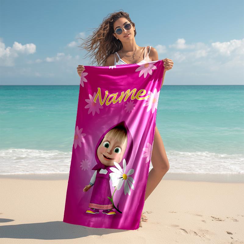 Personalized customized proof beach towel with Masha and the Bear pattern - soft, absorbent,quick-drying,perfect swimming,camping&bathing