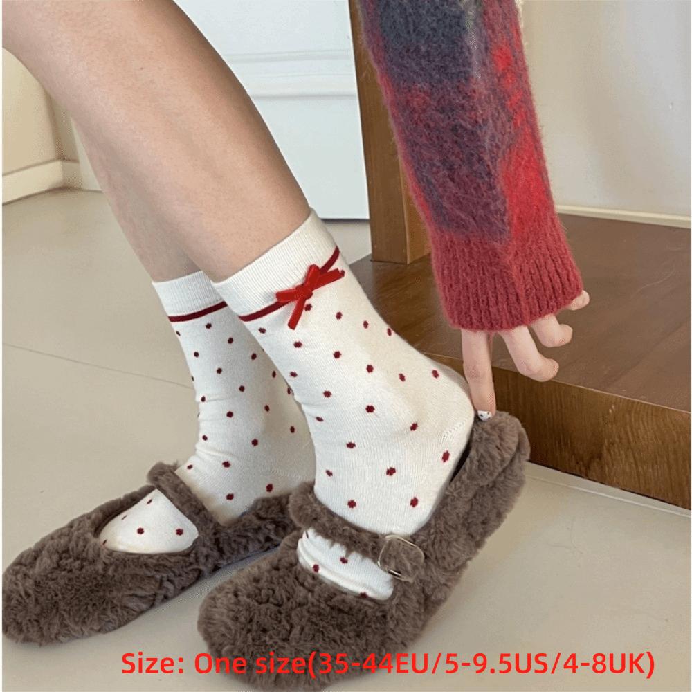 Cute Pattern Christmas Socks Thick Warm Polka Dot Socks Fashion Mid-Calf Socks