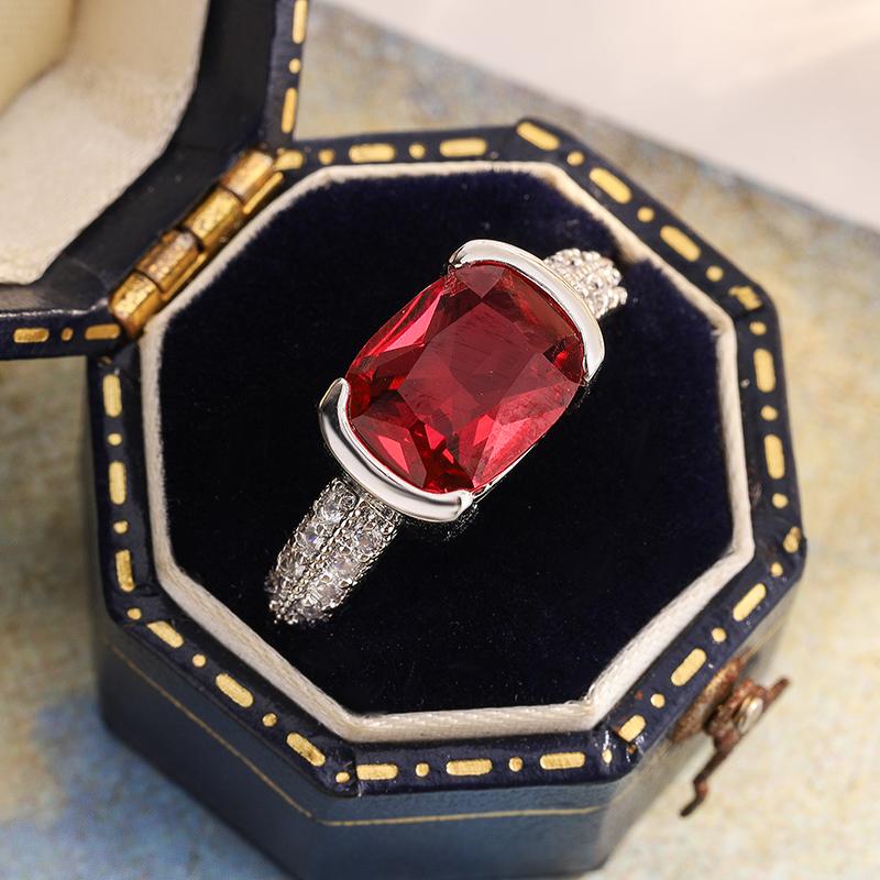 

Retro and Elegant Red Zircon Women s Ring - Classic 925 Silver-plated Jewelry for Wedding Brides, Shining Zircon Ring 6