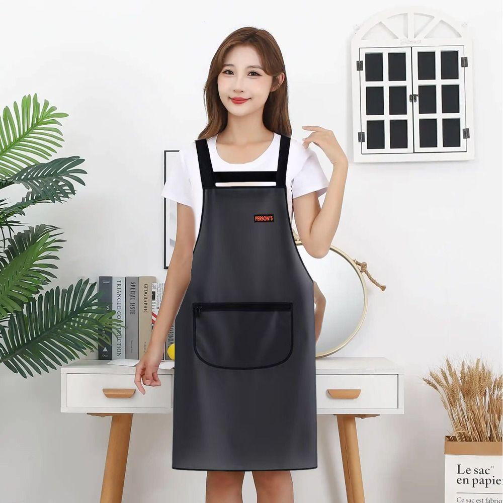 PU Kitchen Apron Waterproof Cleaning Aprons Thickened Work Apron  Unisex