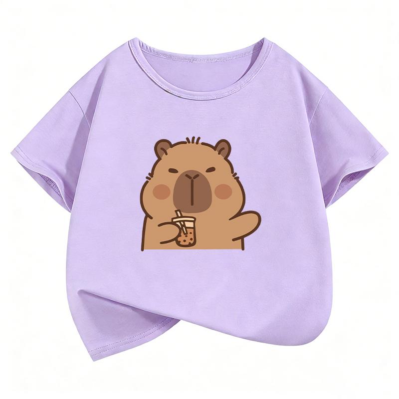 Summer Spring Trendy Kawaii Tee Capybara T Shirts Funny Manga Kids Childrens Tshirt Boys Girls Casual Top Tee