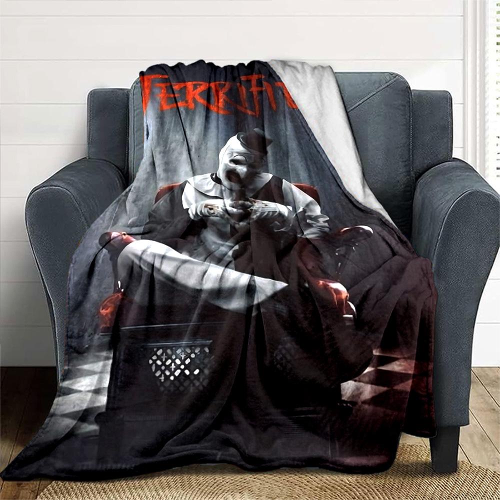 Scary Clown Terrifier Flannel Blanket Super Soft Warm Cozy Blanket for Sofa Bed Office Travel All‑Season Home Decor Gift