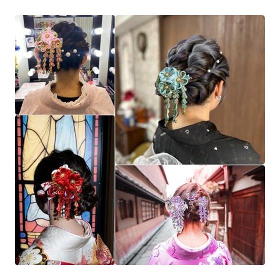 Japanese Hair Ornaments Set - 3-Piece Fan-Shaped Hair Accessories for Kimono, Yukata, and Formal Occasions (Purple)