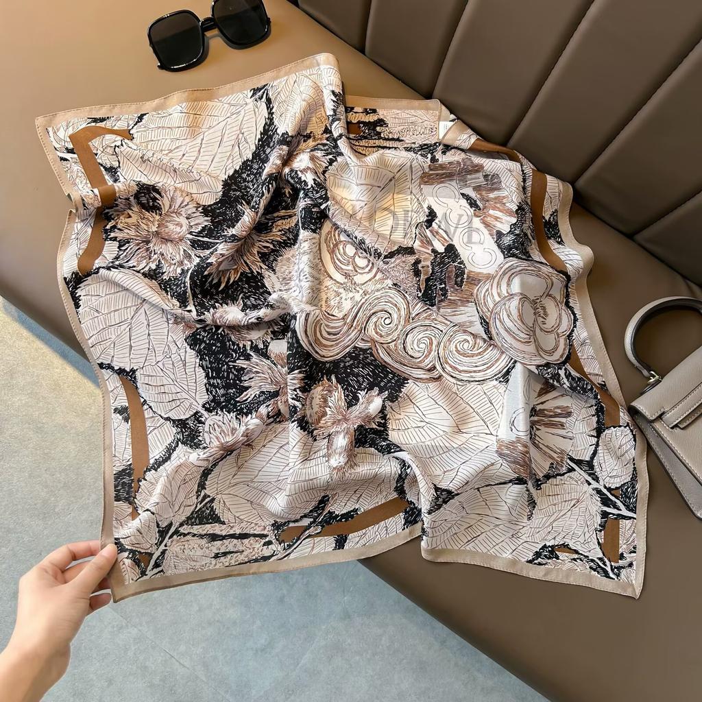 Retro Old Money Wind Silk Double Crepe Silk Scarf Women's Spring and Summer Senior Sense Versatile 100% Mulberry Silk Square Scarf Thin Scarf