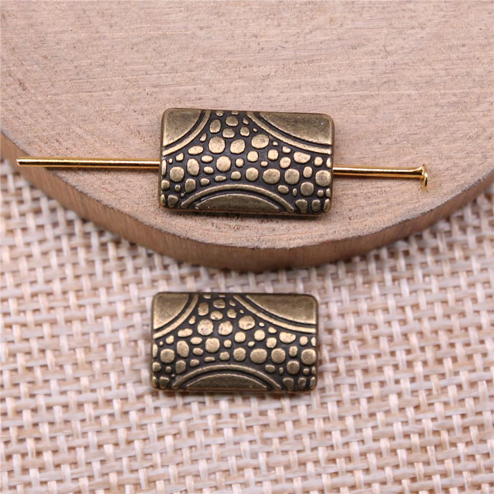 5Pcs Carved Rectangular Small Hole Spacers Beads Pendant Accessori Antique Bronze Color 15X9X3mm