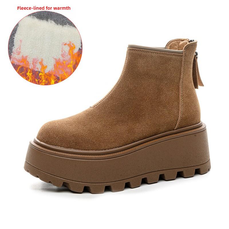 7cm Wildleder Rindsleder Echte Leder Schneestiefel Damen Knöchel Stiefel Plateau Keil Winter Plüsch Chelsea Boots Schuhe für Damen