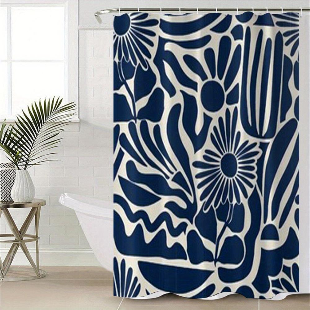 

Spring Floral Print Shower Curtain - Blue & White Pattern, Polyester, Includes Hooks, Easy-Care Bath Decor for All Seasons W90XH180cm