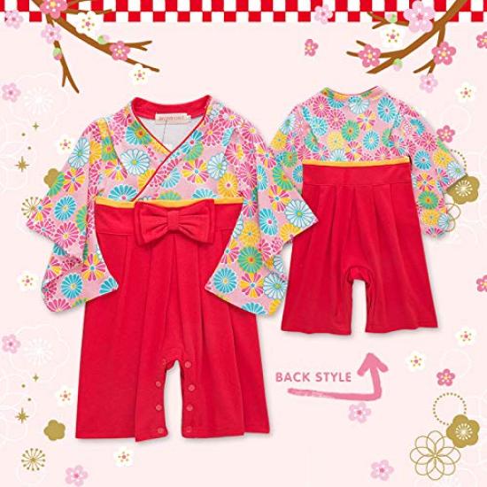 Baby Hakama Romper Coveralls Girls Japanese Style Formal Baby Shrine Visit 100 Days Celebration First Festival Includes Flower Decoration and Socks 90