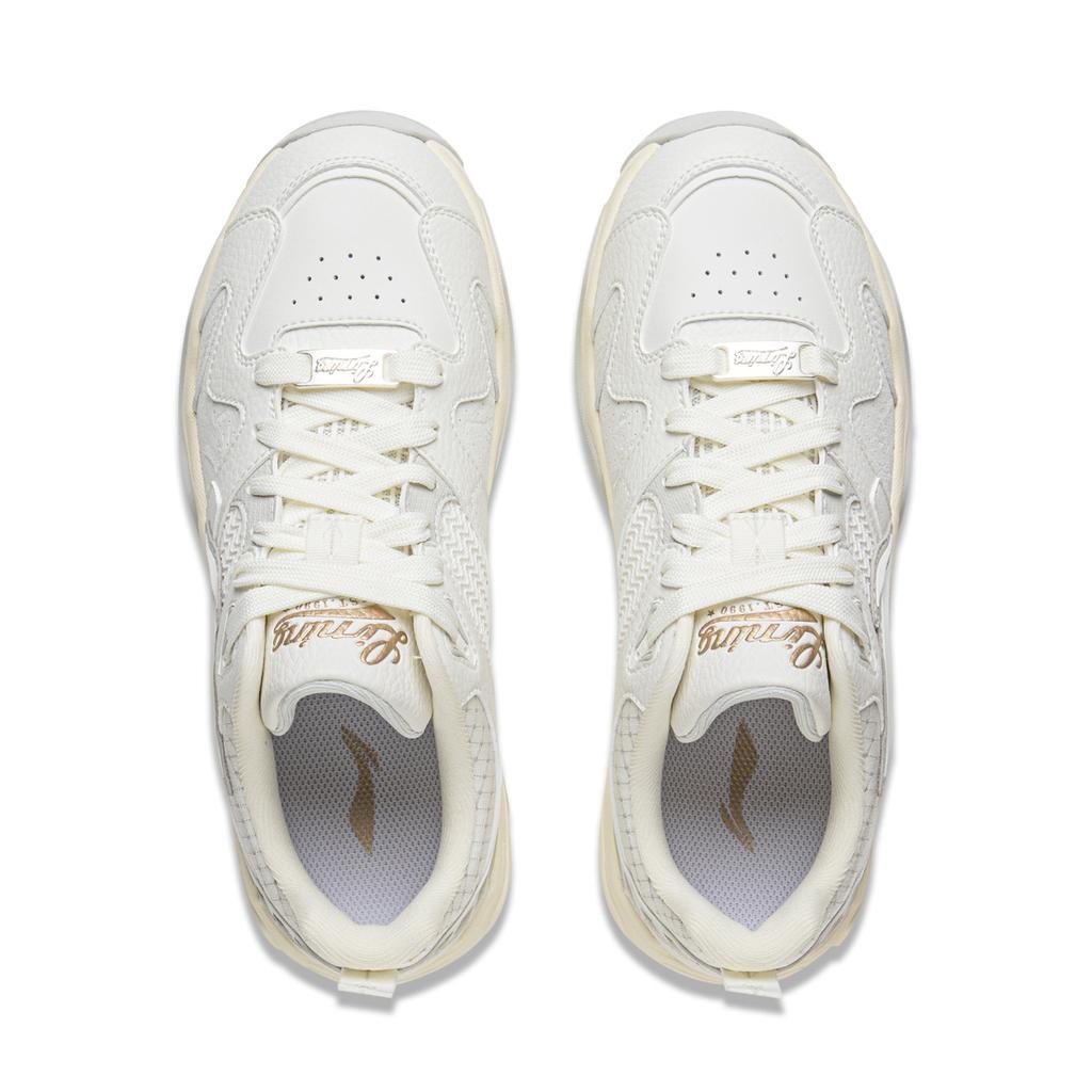 New LiNing Tianji 3 Slip-Resistant Cushioning Wear-Resistant Lightweight Low-Top Skateboard Shoes Women's Champagne White AGCV086-1