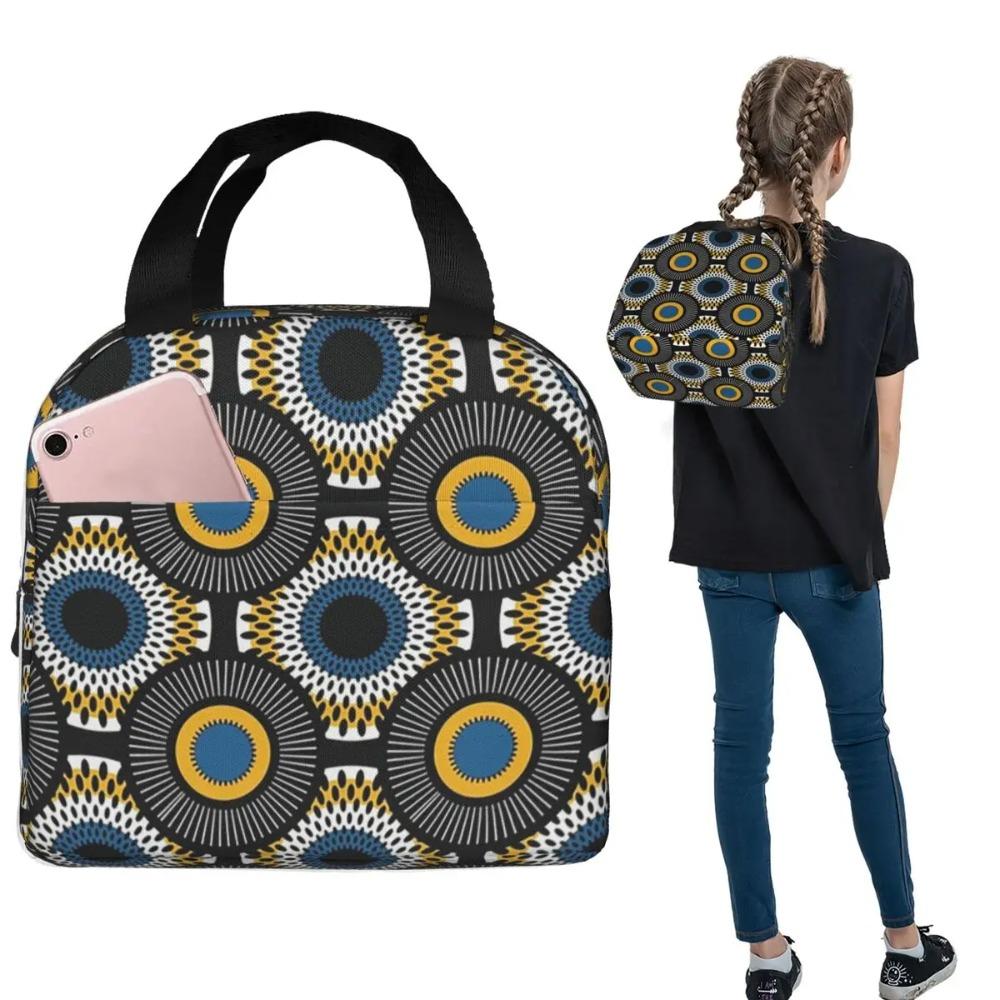 Sac à lunch isotherme Ankara Wax Hollandais Motif Africain pour Femmes Enfants Boîtes Alimentaires Portables Boîte à lunch thermique Sac fourre-tout