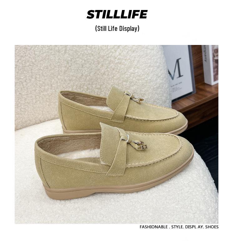 Grape Mom Fleece-Lined Tassel Loafers: Women's Winter Slip-On Soft Sole Furry Shoes.