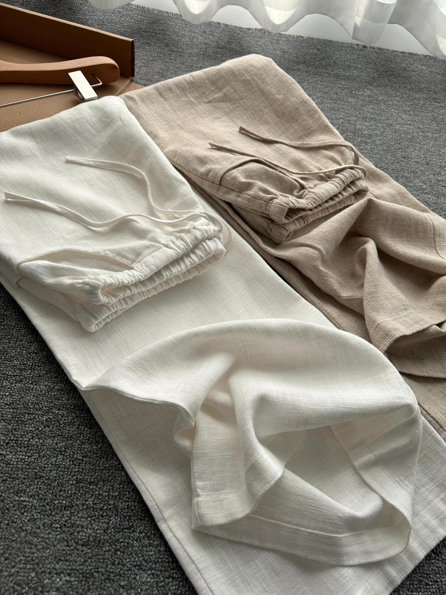 

Highly Recommended: Women s 2026 Summer White Linen High-End Drawstring Wide-Leg Trousers with Elastic Waist Small абрикосовый