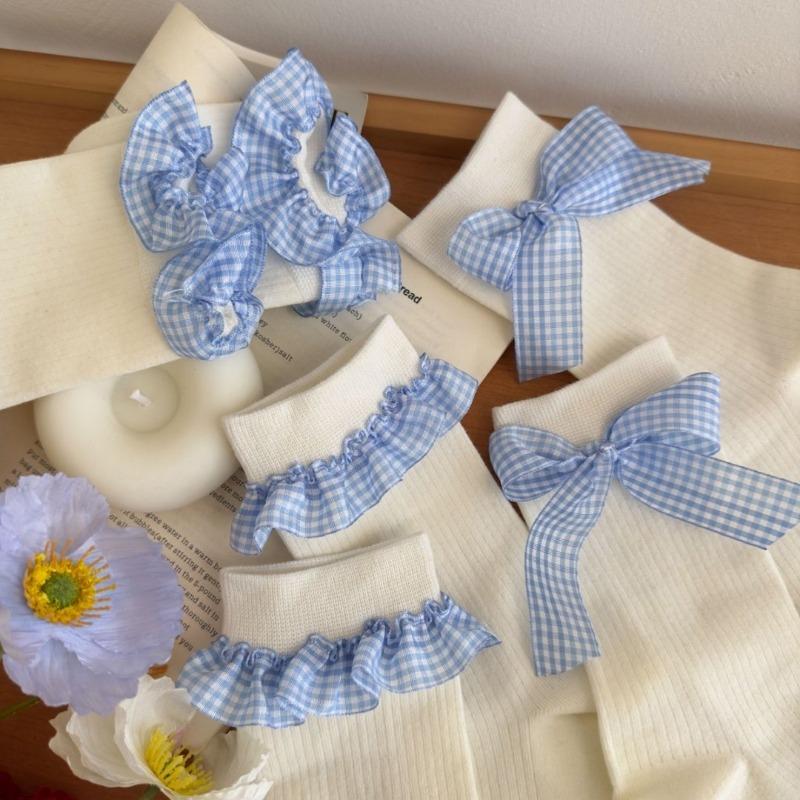 Chaussettes Hautes en Coton Pur Style Nouveau Printemps Été pour Femmes avec Dentelle et Nœud Ballet