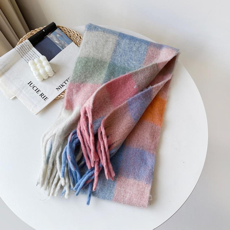 Winter neuer karierter Schal für Paare, warmer, dicker Mohair-Winterschal für Damen