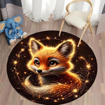 Free Shipping! Cozy Fox Design Carpet for Kids' Room Decor Round Carpet for Home Sofa Bedroom, Gift