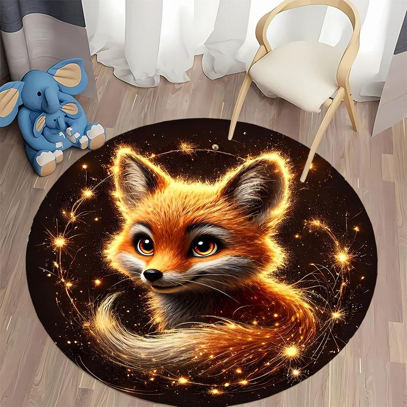 Free Shipping! Cozy Fox Design Carpet for Kids' Room Decor Round Carpet for Home Sofa Bedroom, Gift