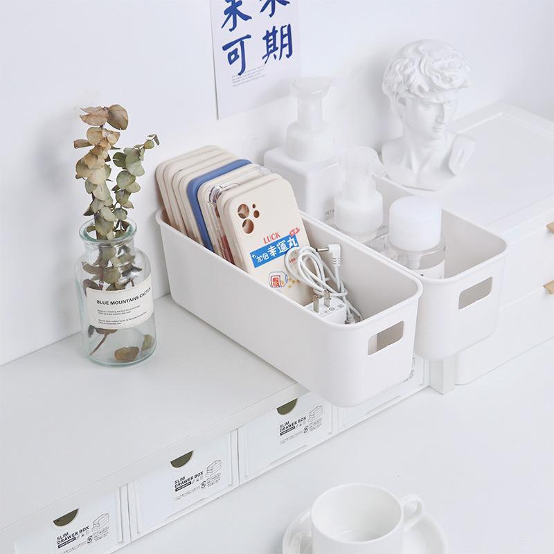 White Minimalist Desktop Plastic Storage Bin Organizer