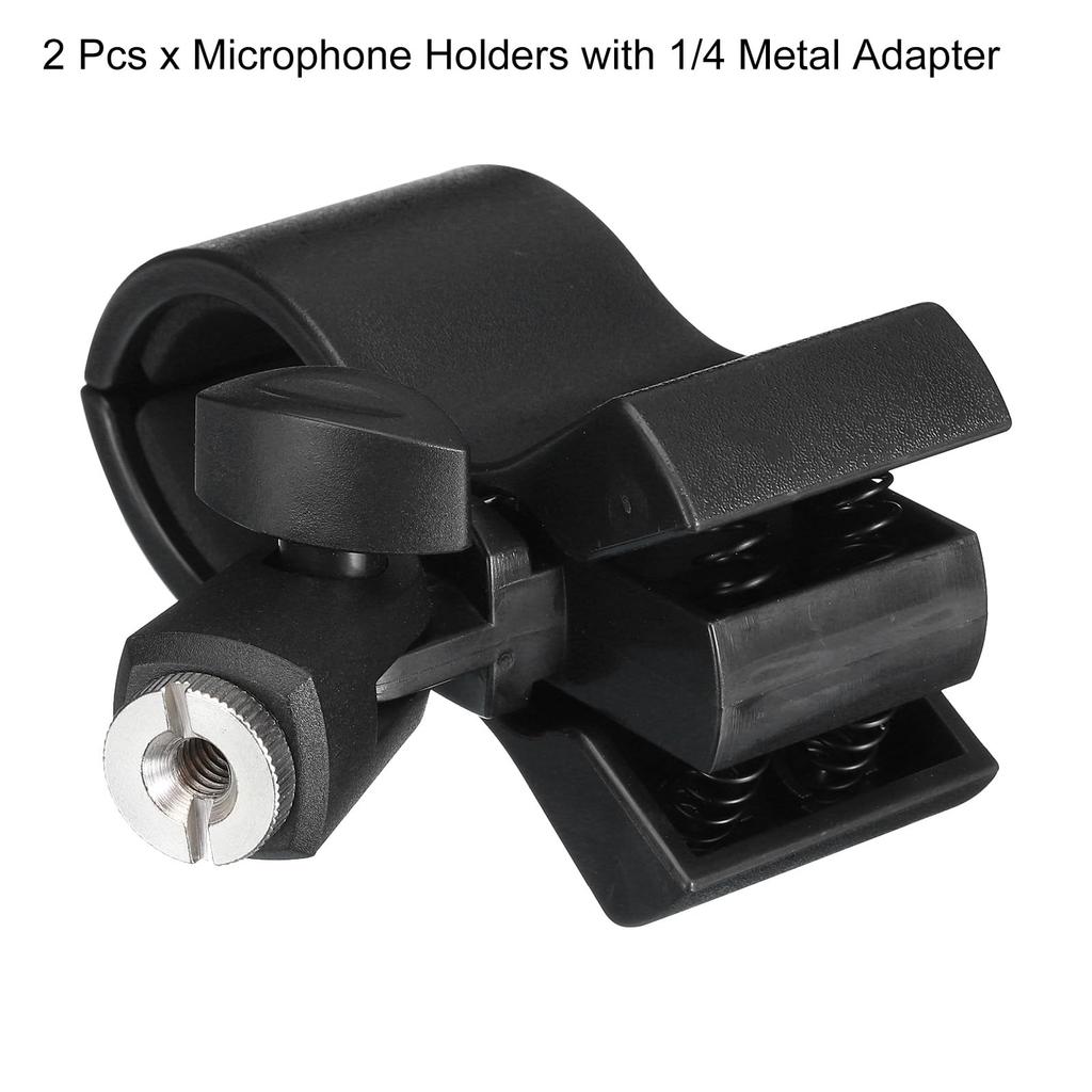 uxcell Microphone Holder, O.D. 32mm - 60mm, Plastic Interface, Microphone Holder Clip with 14" Metal Adapter for Lavalier Microphones, Black, Set of 2